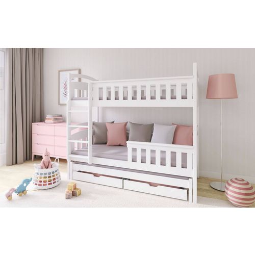 Drveni dječji krevet na kat Harriet s tri kreveta i ladicom - bijeli - 190*90 cm slika 2