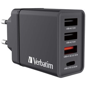 Punjač zidni Verbatim #49700 1xUSB-C/PD 20W/1xUSB-A QC 3.0/2xUSB-A 10W, EU, crni