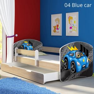 Dječji krevet ACMA s motivom, bočna sonoma + ladica 140x70 cm - 04 Blue Car