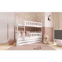 Drveni dječji krevet na kat Blanka s tri kreveta i ladicom - bijeli - 200*90 cm