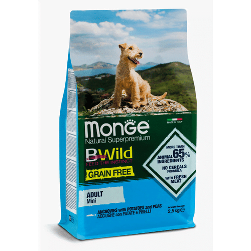 Monge BWild Grain Free Dog Mini Adult Anchovies With Potatoes And Peas 2.5 kg slika 1