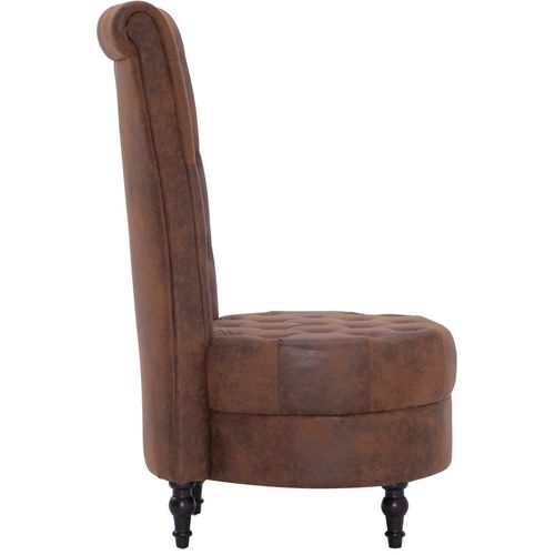 Stolica s visokim naslonom od umjetne brušene kože smeđa slika 4