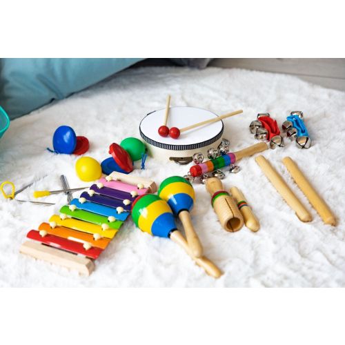 Eco Toys Drveni Muzički Instrumenti za Decu – Set od 10 Komada sa Rancem  slika 5