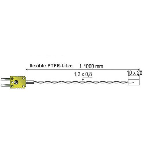 Folijski senzor NiCr-Ni, K&amp;quot,, 10x20mm, KL1000mm PTFE D=2x0.2mm, B+B minijaturni utikač, žuti, mjerno područje -50..+250°C B + B Thermo-Technik 0644 1401-09 površinski senzor  0 do +250 °C  Tip ... slika 1