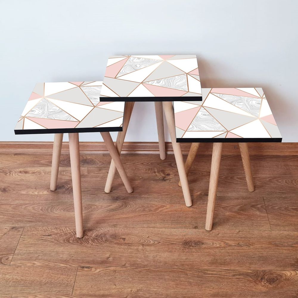 Set Nesting Stolova (3 Komada) 3Shp318 - Boje: Roza, Siva, Bijela slika 1