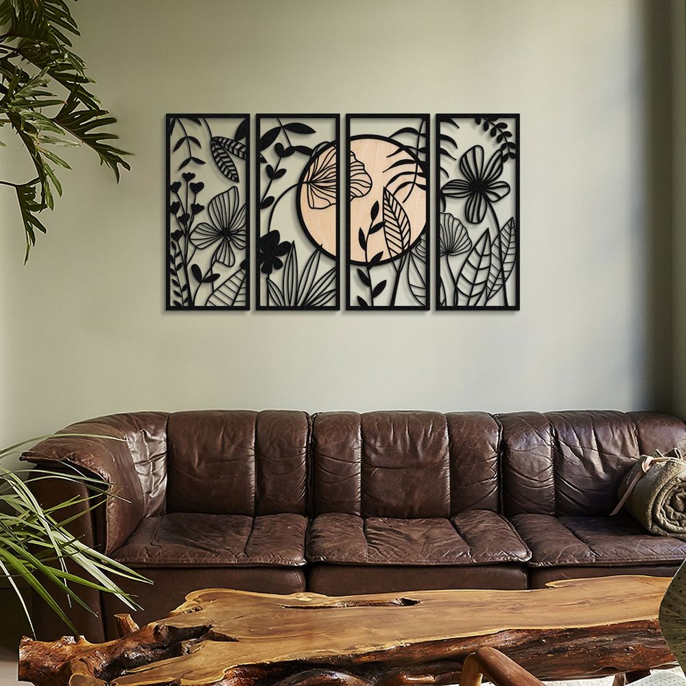 Ginkgo Wood - APT601MS Crno-Bež Ukrasni Metalni Zidni Dodatak slika 1
