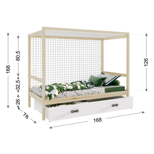 Drveni dječji krevet NOGOMET s ladicom i mrežom - 160*80 cm slika 2
