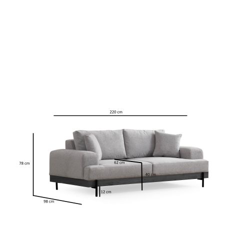 Atelier Del Sofa Trosjed, Eti Black 3 Seater - Grey slika 12