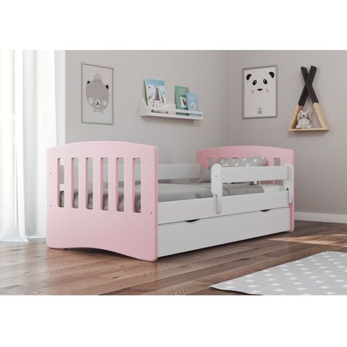 Drveni dečiji krevet Classic sa fiokom - 180x80 cm - svetlo rozi slika 1