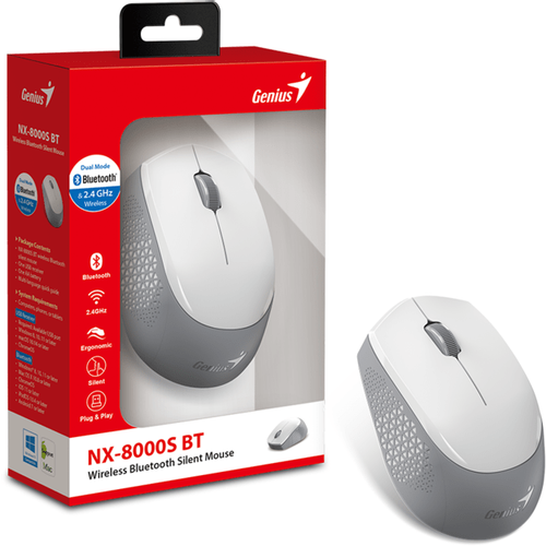 Genius Bluetooth wls miš bijel NX-8000S BT white, 3 tipke, 1200 DPI, BlueEye, wireless slika 2