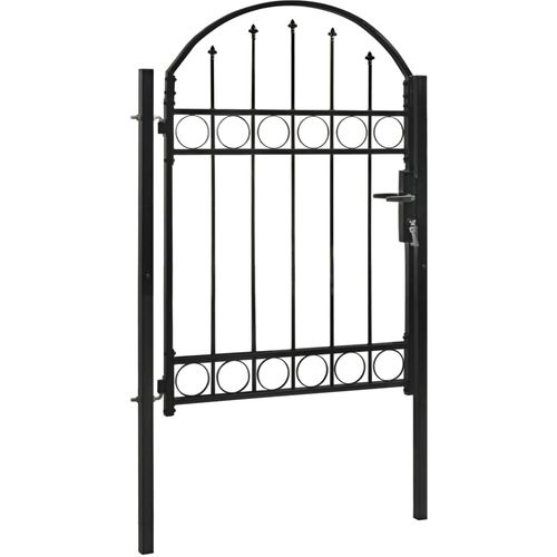 Vrata za ogradu s lučnim vrhom čelična 100 x 125 cm crna slika 11