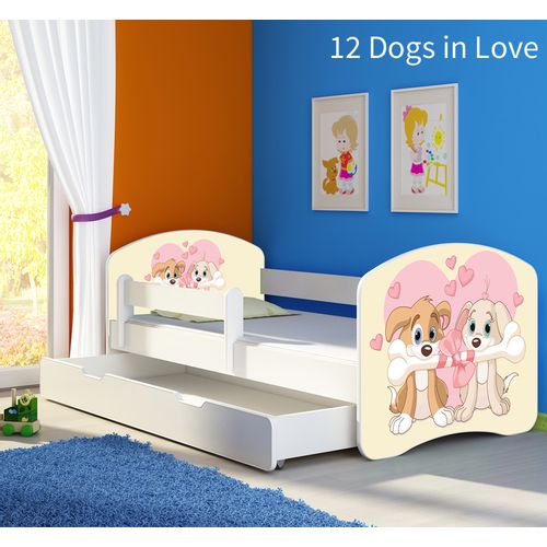 Dječji krevet ACMA s motivom, bočna bijela + ladica 180x80 cm 12-dogs-in-love slika 1