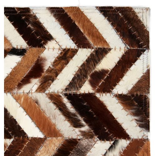 Tepih od prave kože s pačvorkom 80 x 150 cm ševron smeđe-bijeli slika 26