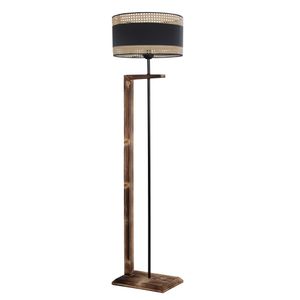 Menekşe Yanık Lambader Silindir 03 Rattan Abajurlu Copper Floor Lamp