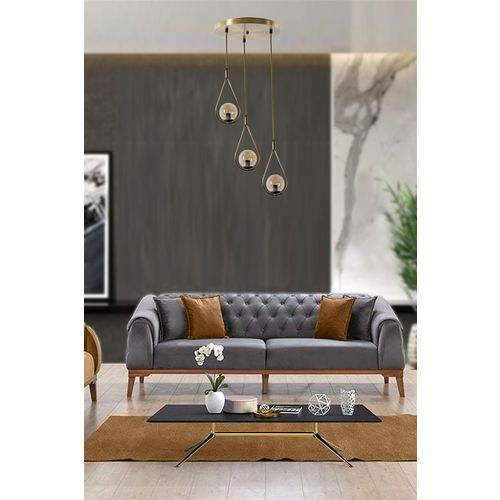 Damla 3 Lü Tepsili Bal Camlı Eskitme Sarkıt Copper Chandelier slika 1