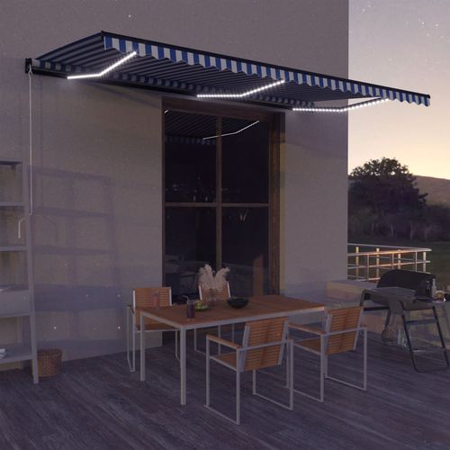 Tenda na ručno uvlačenje s LED svjetlom 600x300 cm plavo-bijela slika 18