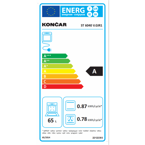 Končar ST 6040 V.GIR1 Električni šporet sa ringlama, Ventilatorska rerna, Širina 60 cm, Inox slika 2