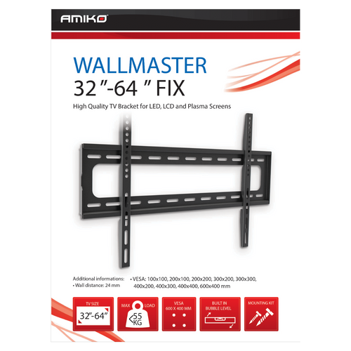 Amiko Nosač zidni za TV prijemnik 32" - 64", 55 kg, 1D - Wallmaster 32-64 FIX slika 2