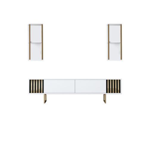 Woody Fashion Komoda za TV, Gold Line - White, Black slika 7