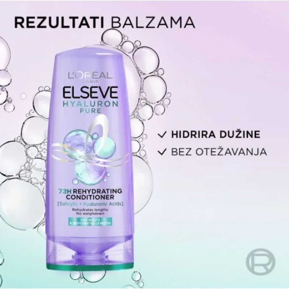 L’Oréal Paris Elseve Hyaluron Pure Balzam za dehidriranu kosu koja se brzo masti 200ml slika 2