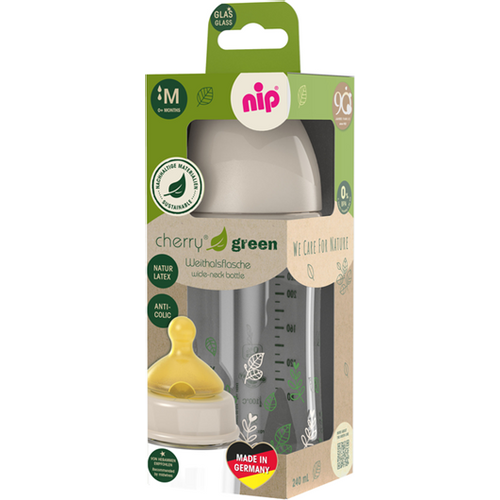 nip® Staklena flašica širokog grla Cherry Green 240ml 0m+, Beige slika 4