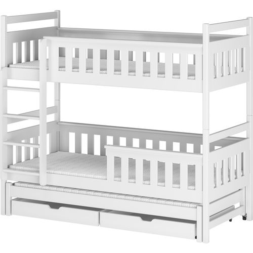 Drveni Dečiji Krevet Na Sprat Kors Sa Tri Kreveta I Fiokom - Beli - 190/200*90 Cm slika 2