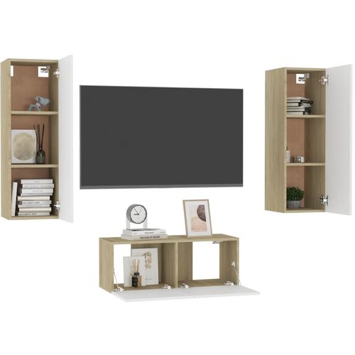 3-dijelni set TV ormarića bijeli i boja hrasta od iverice slika 3