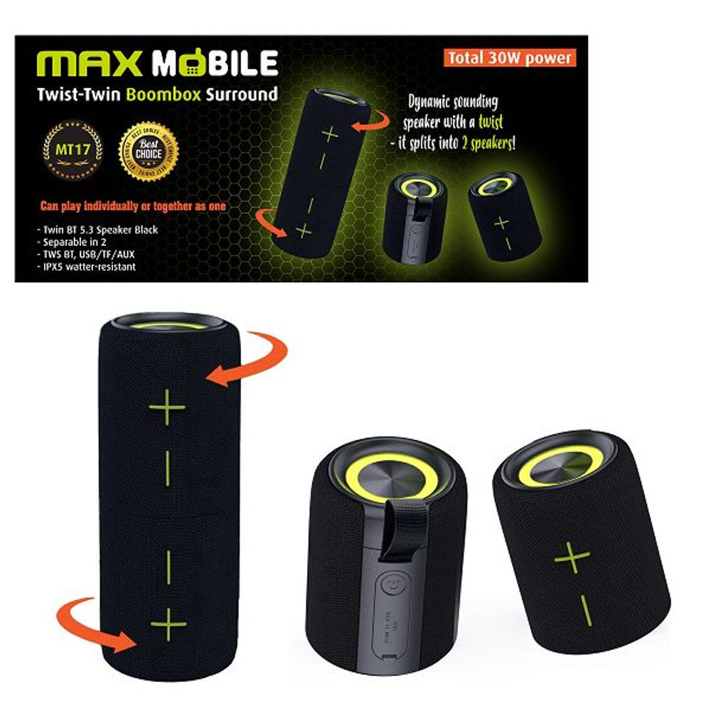 MAXMOBILE ZVUČNIK BLUETOOTH TWIST-TWIN BOOMBOX MT17 TWS slika 1