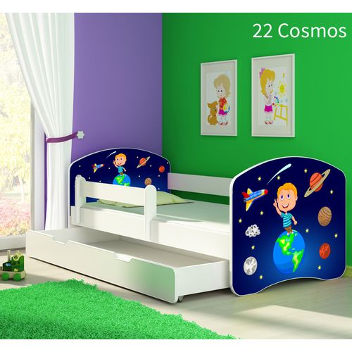 Dječji krevet ACMA s motivom, bočna bijela + ladica 180x80 cm 22-cosmos slika 1