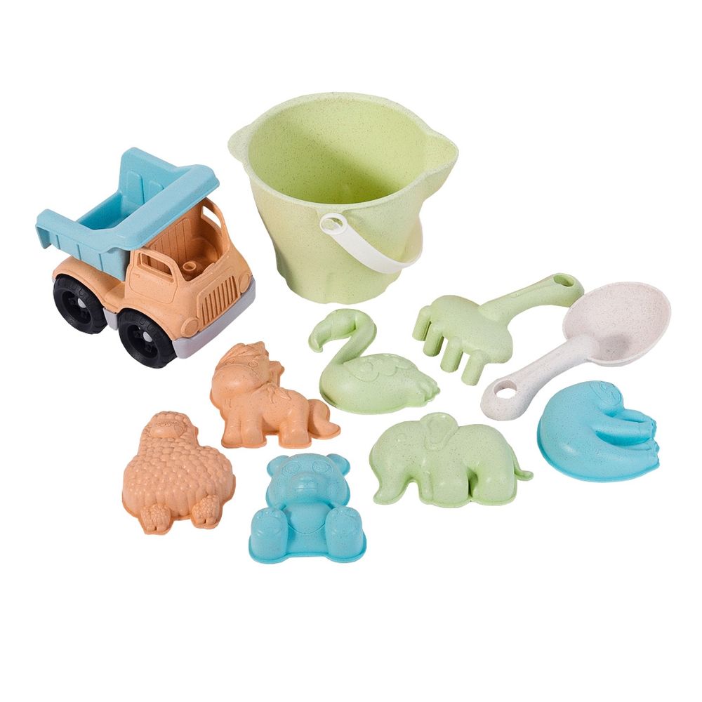 Woopie green set kanti za pijesak s automobilom 11 kom. biorazgradiv organski materijal slika 8