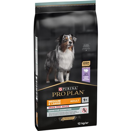 PRO PLAN Medium&Large, Sensitive Digestion, OptiDigest, bez žitarica, bogato puretinom, 12 kg slika 1