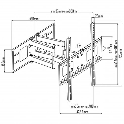 Nosač za TV s Horizontalnom i Vertikalnom Podesivošću 3D 400 x 400 mm 32" - 55 slika 14