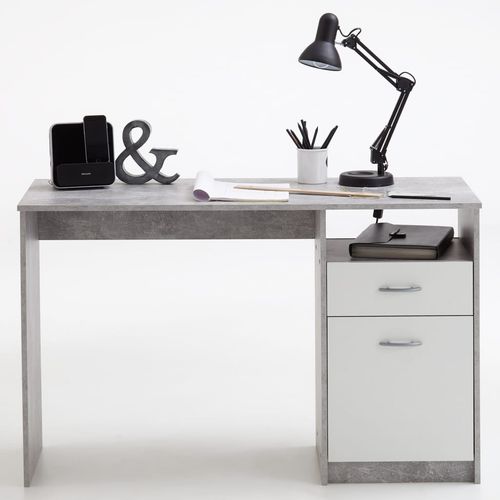 FMD radni stol s 1 ladicom 123 x 50 x 76,5 cm boja betona i bijela slika 9