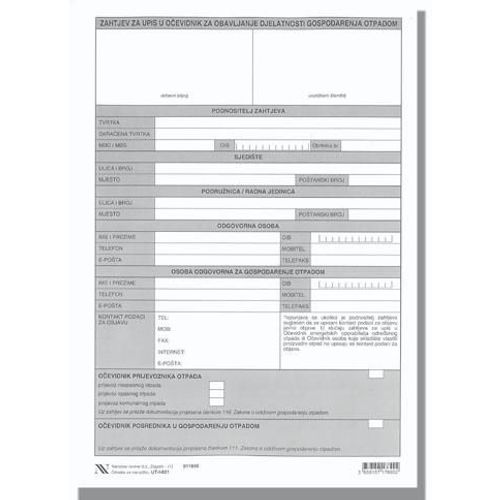 I-821 ZAHTJ. ZA UPIS U OČEVIDNIK ZA OBAVLJANJE DJELATNOSTI GOSPODARENJA OTPADOM-DOD.VIII  List, 21 x 29,7 cm slika 2