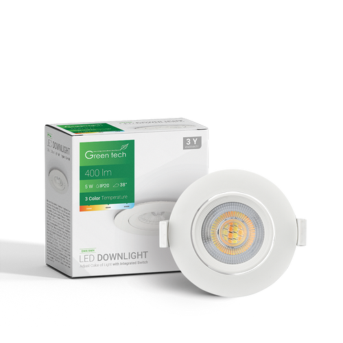 LED downlight Green Tech 400 lm, 5W, 3CCT, 3000K-4000-6500K, bijeli slika 3