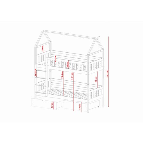 Drveni dječji krevet na kat Gaja s ladicom - bijeli - 200x90 cm slika 3