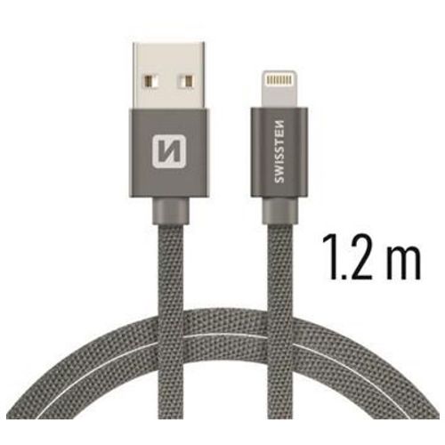 SWISSTEN kabel USB/Lightning, platneni, 3A, 1.2m, sivi slika 1