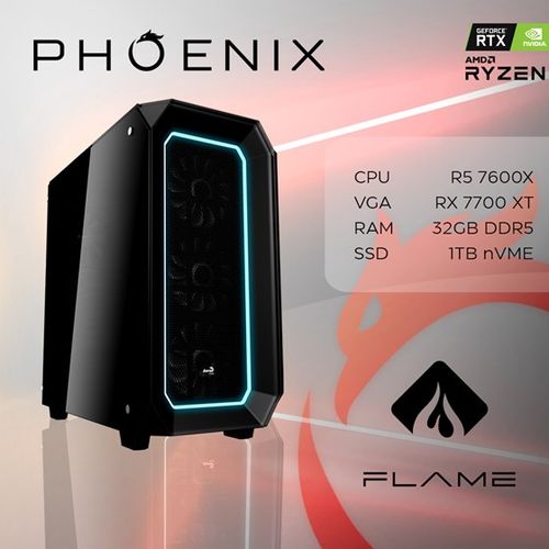 Računalo Phoenix FLAME Y-529 AMD RYZEN 5 7600X/32GB DDR5/NVMe SSD 1TB/VGA RX7700 XT/NoOS slika 1