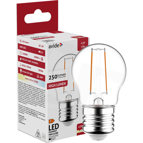 Avide Sijalica, LED 2.5W, E27, 2700K, 360°, 230V AC - Mini Globe 2.5W E27 slika 1