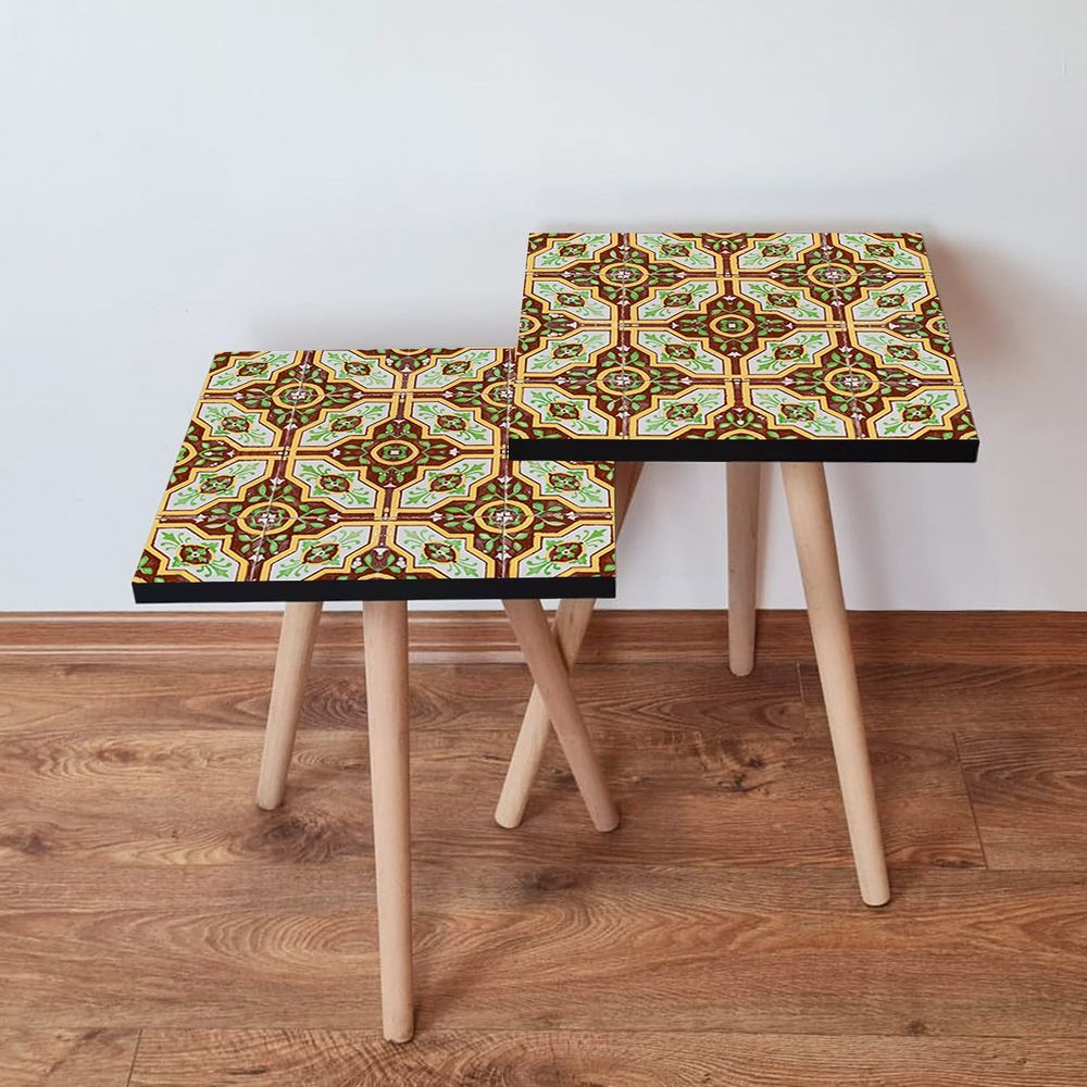 Nesting stolovi 2Shp44 - (2 komada) - boje: smeđa, zelena, žuta, bijela slika 1