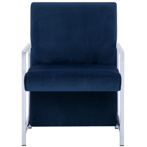 Fotelja s kromiranim nogama plava baršunasta slika 21