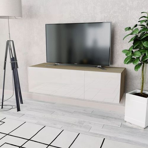 TV Ormarić od Iverice 120x40x34 cm Visoki Sjaj Bijela i Boja Hrasta slika 10