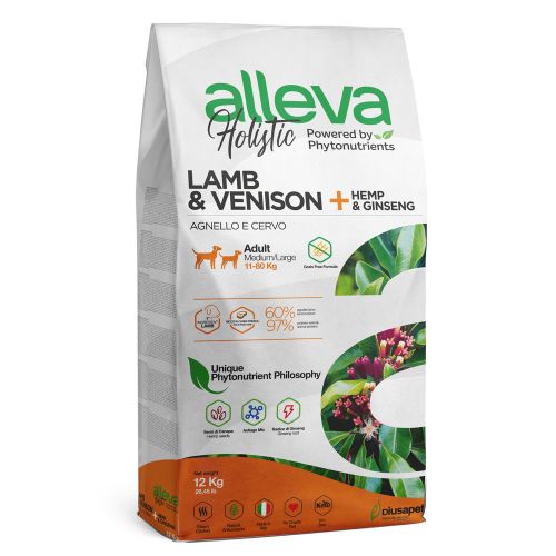 Alleva Holistic Dog Adult Lamb &amp; Venison + Hemp &amp; Ginseng Medium/Maxi 12 kg slika 1