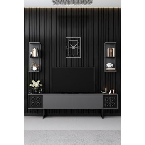 Woody Fashion Komoda za TV, Black Line - Anthracite, Black slika 2