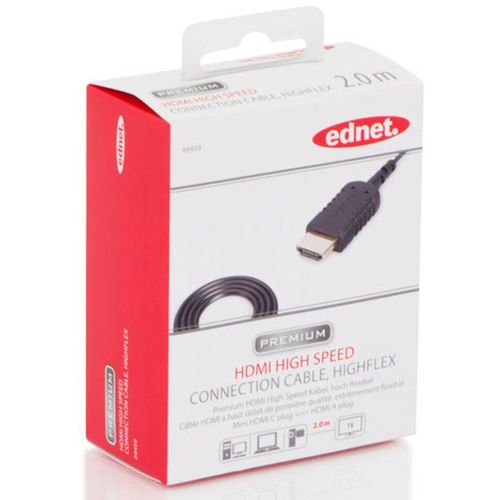 ednet HDMI priključni kabel HDMI A utikač, HDMI Mini C utikač 2.00 m crna 84459 audio povratni kanal (arc), Ultra HD (4K) HDMI s eternetom, iznimno tanak, pozlaćeni kontakti HDMI kabel slika 2