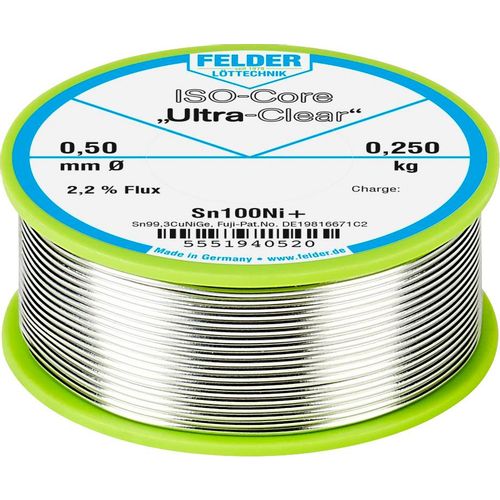 Felder Löttechnik ISO-Core ''Ultra-Clear'' Sn100Ni+ lemna žica, bezolovna svitak  Sn99,25Cu0,7Ni0,05  0.250 kg 0.5 mm slika 3