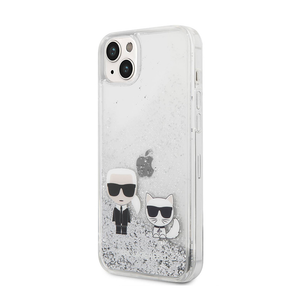 Maska Karl Lagerfeld Hc Liquid Glitter Karl&amp;Choupette za iPhone 14 Plus 6.7 srebrna(KLHCP14MGKCS)