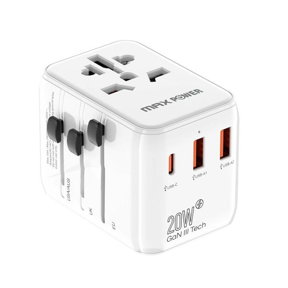 MAXPOWER ADAPTER PUTNI 635DQ Gan 1XPD Type C+2X USB A,20W BIJELI slika 2