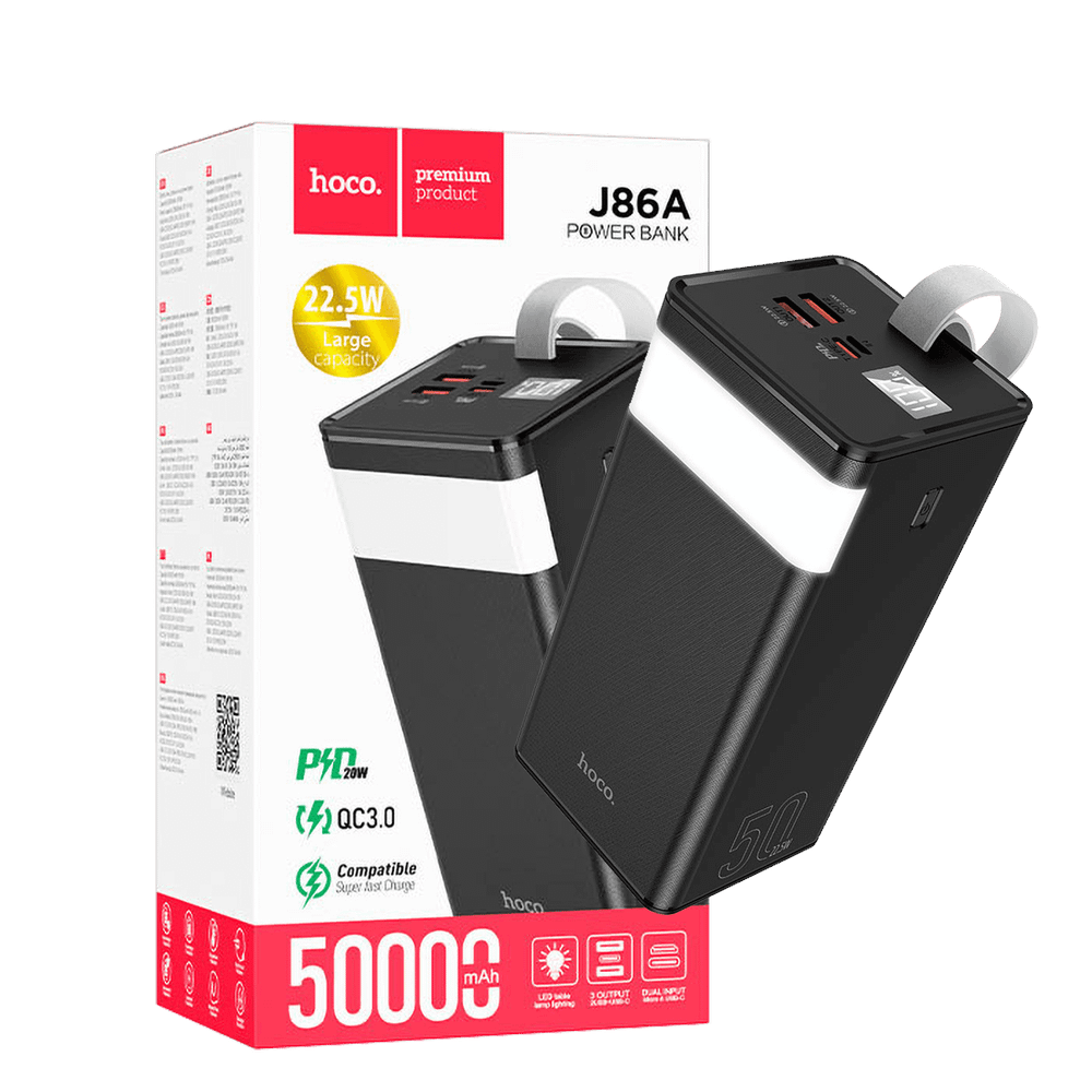 hoco. Punjač prijenosni sa lampom, 50000mAh, brzi QC/PD, 3A - J86A Powermaster slika 1