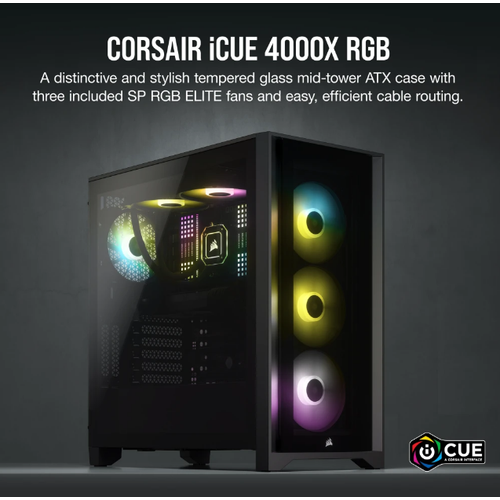 Kućište CORSAIR iCUE 4000X Mid-Tower ATX kaljeno staklo bez napajanja RGB crna slika 3